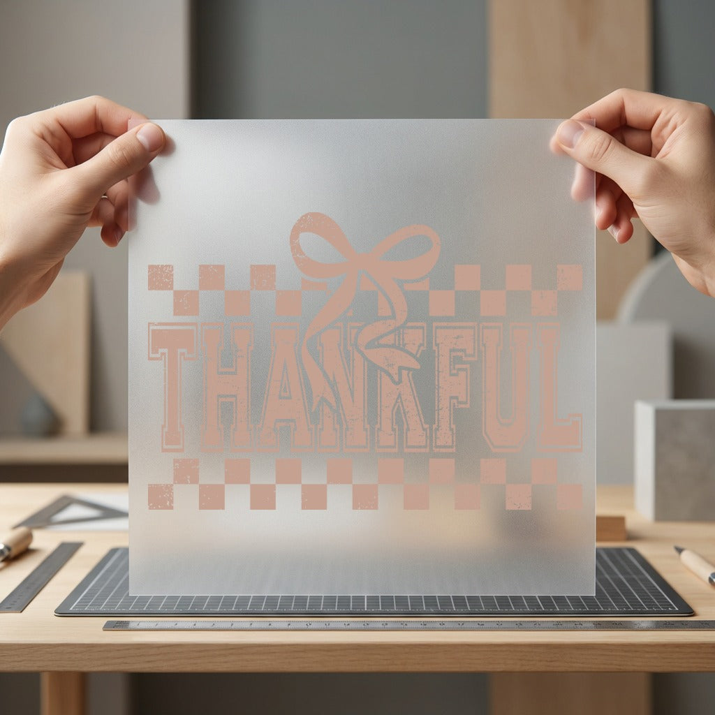 Thankful Distressed Style Checkerboard Thanksgiving Vintage Ready to Press DTF Transfer for Dtf