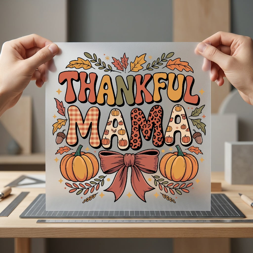 Thankful Mama Autumn Fall Thanksgiving Fall Ready to Press DTF Transfer for Dtf