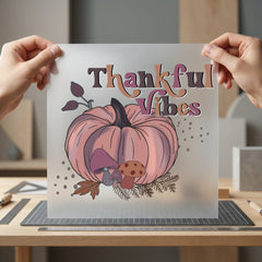 Thankful Vibes Pumpkin Mushroom Thanksgiving Autumn Ready to Press DTF Transfer for Dtf