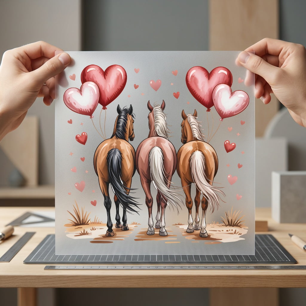 Three Horses Heart Balloons Valentine Pet Ready to Press DTF Transfer for Dtf