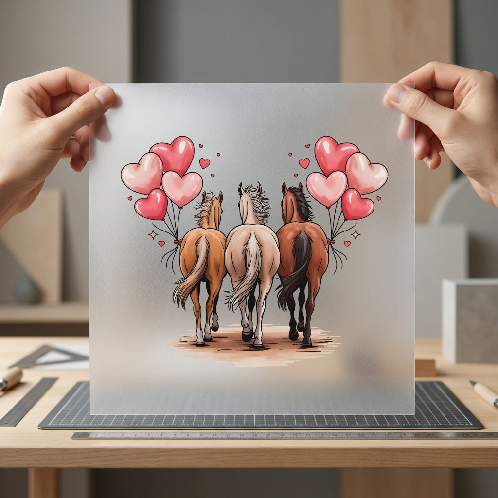 Three Horses Heart Balloons Valentine Western Ready to Press DTF Transfer for Dtf