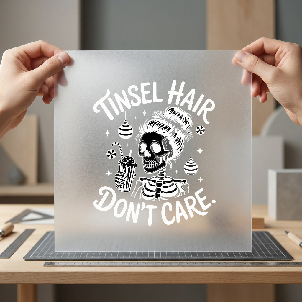 Tinsel Hair Don Care Christmas Mom Ready to Press DTF Transfer for Dtf