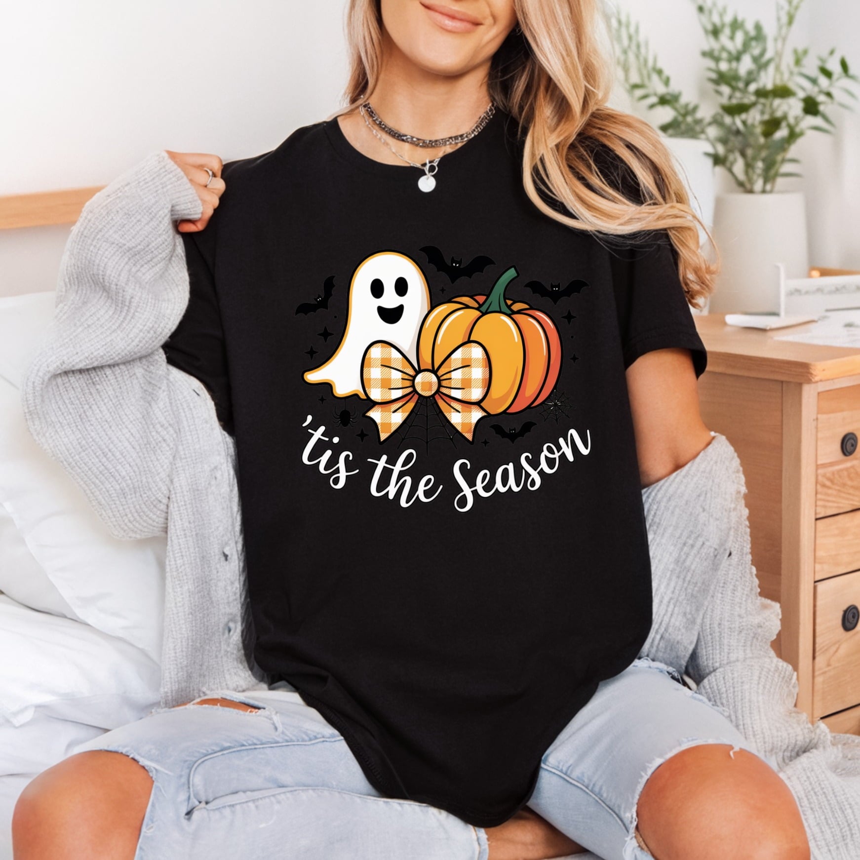Tis Season Ghost Pumpkin Halloween Fall Ready to Press DTF Transfer for Dtf