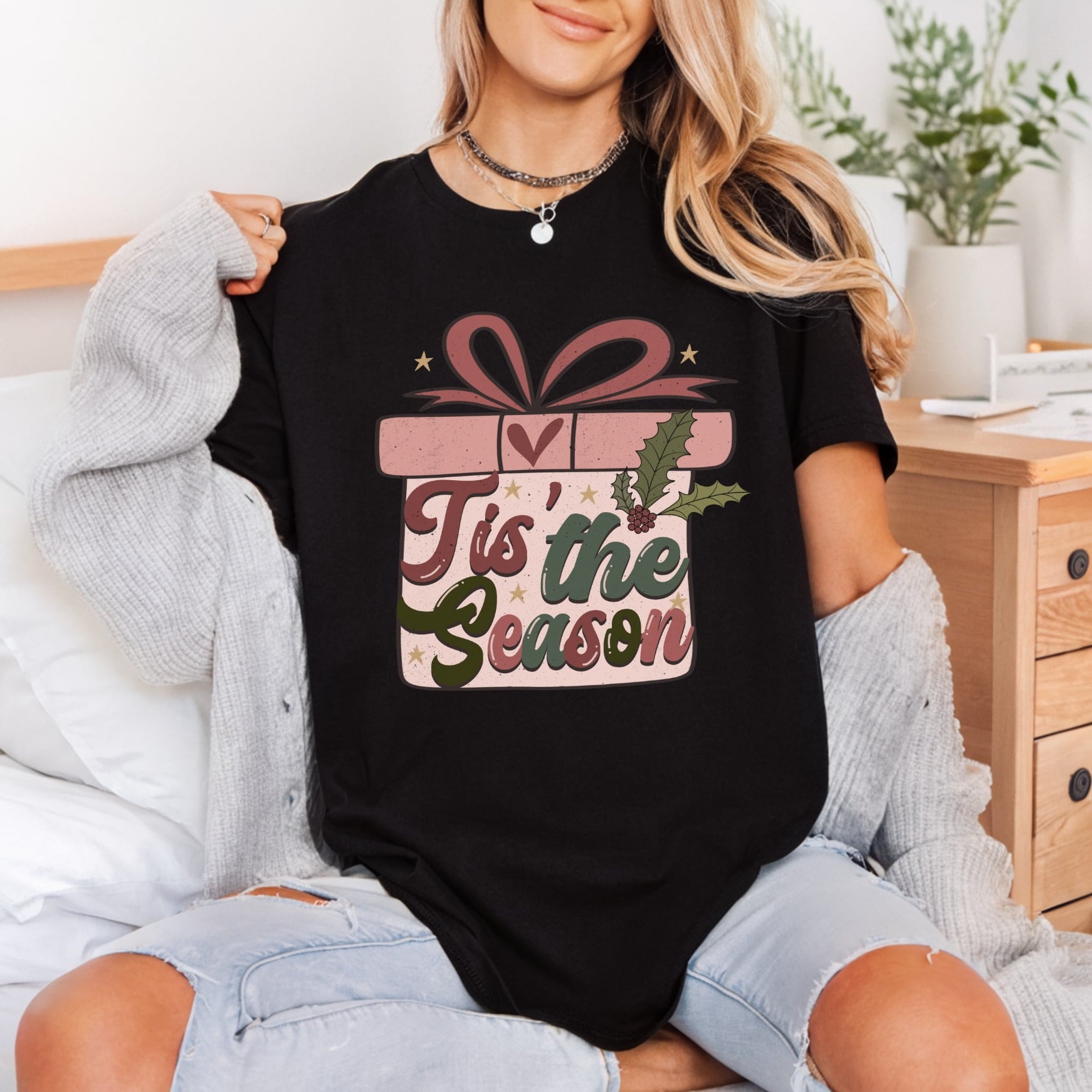 Tis Season Gift Box Christmas Vintage Ready to Press DTF Transfer for Dtf