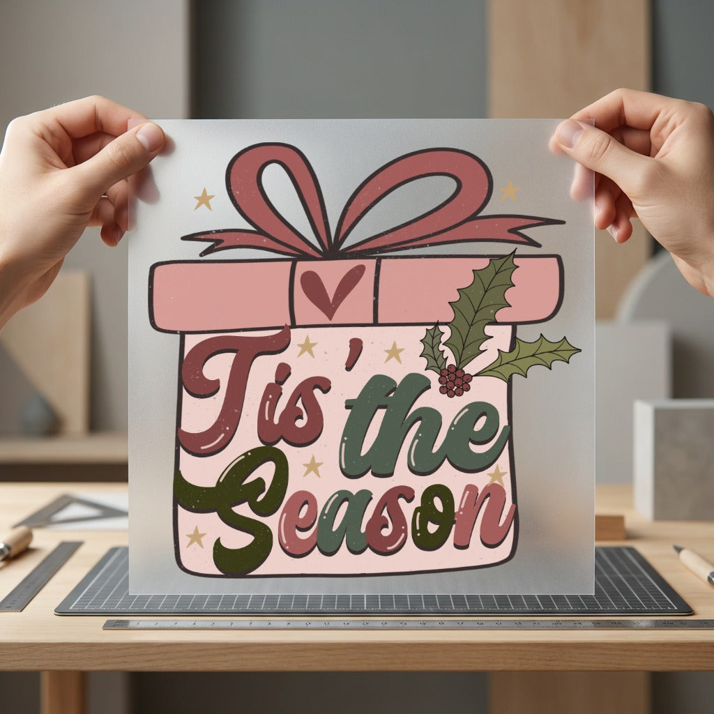Tis Season Gift Box Christmas Vintage Ready to Press DTF Transfer for Dtf