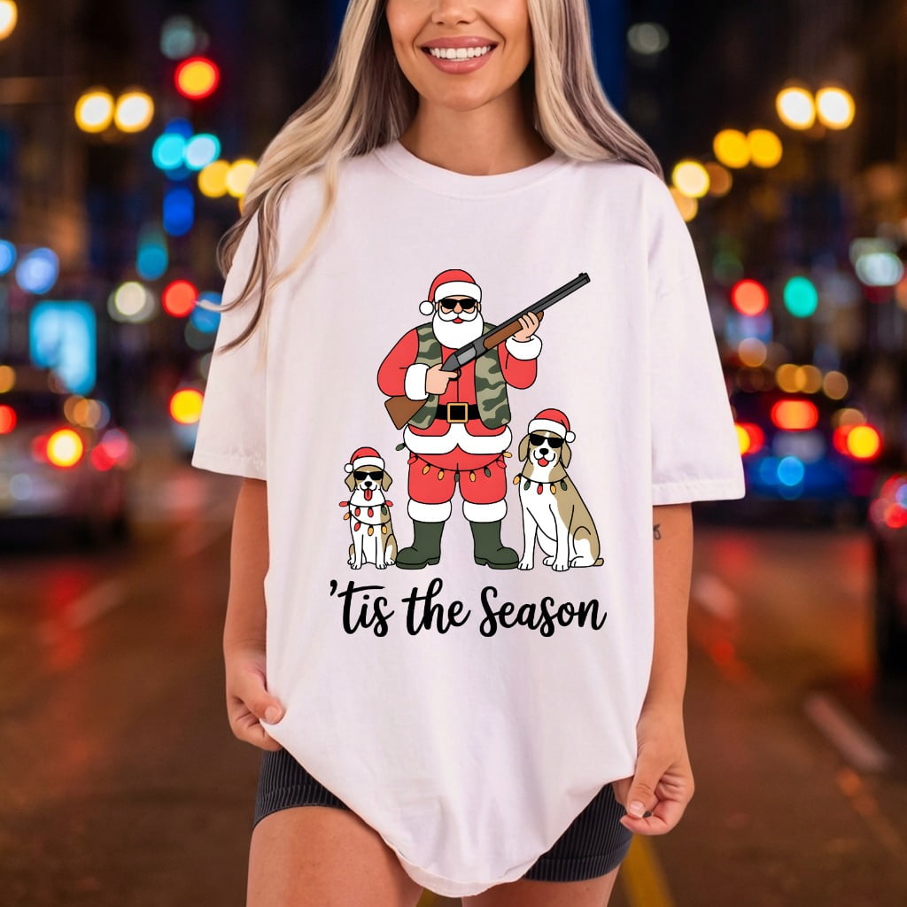 Tis Season Hunting Santa Christmas Mom Ready to Press DTF Transfer for Dtf