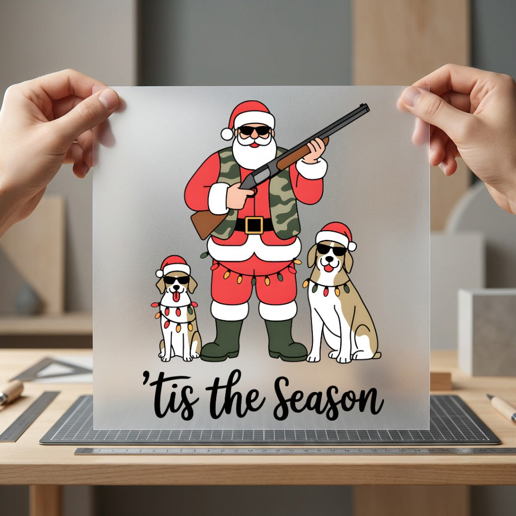 Tis Season Hunting Santa Christmas Mom Ready to Press DTF Transfer for Dtf