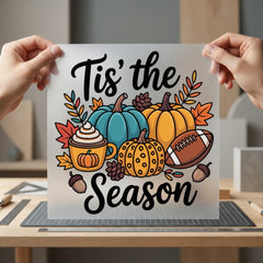 Tis Season Pumpkins Fall Halloween Thanksgiving Ready to Press DTF Transfer for Dtf