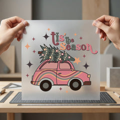 Tis Season Retro Car Christmas Vintage Ready to Press DTF Transfer for Dtf