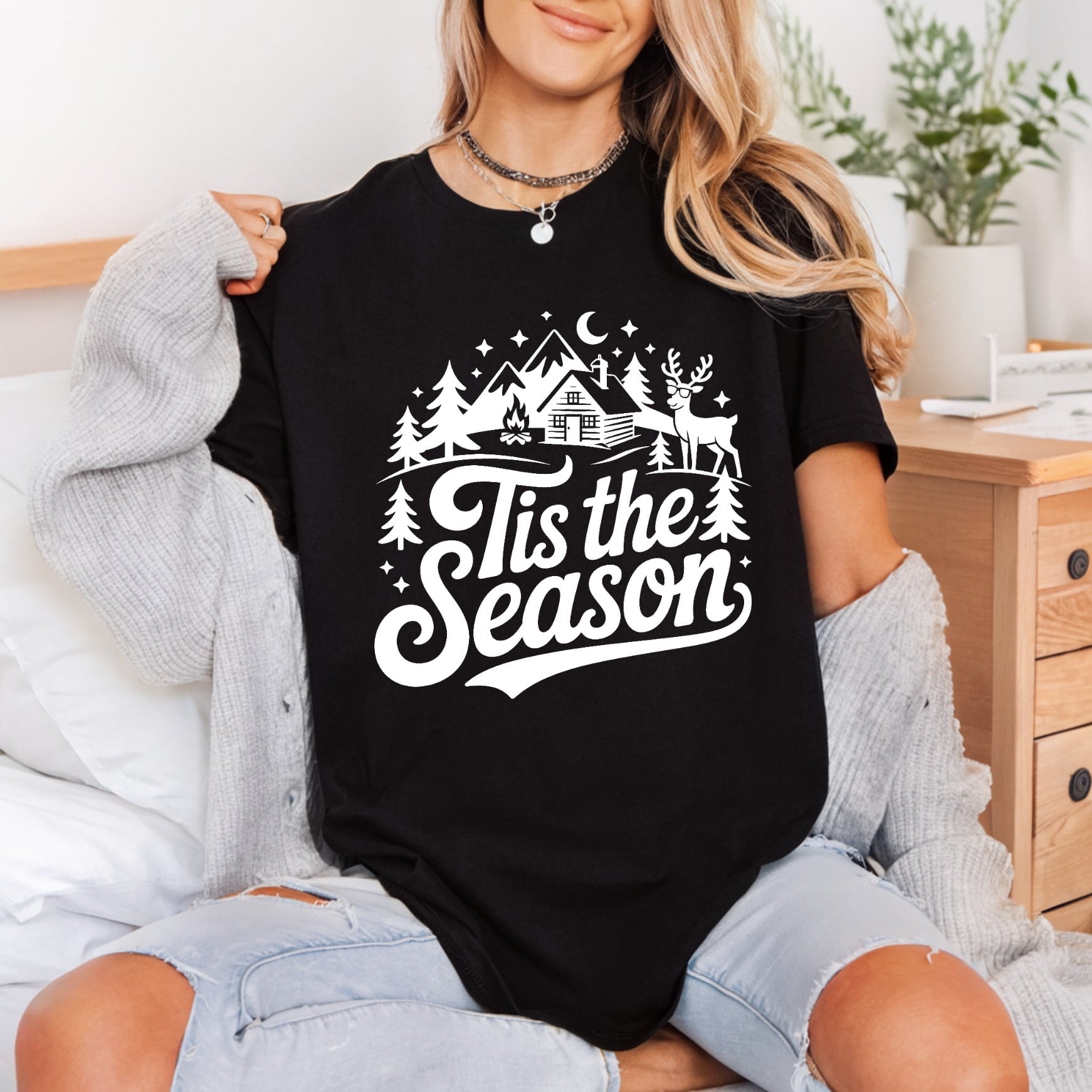 Tis Season Winter Cabin Christmas Winter Ready to Press DTF Transfer for Dtf