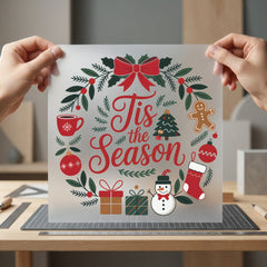 Tis Season Wreath Christmas Christmas Ready to Press DTF Transfer for Dtf