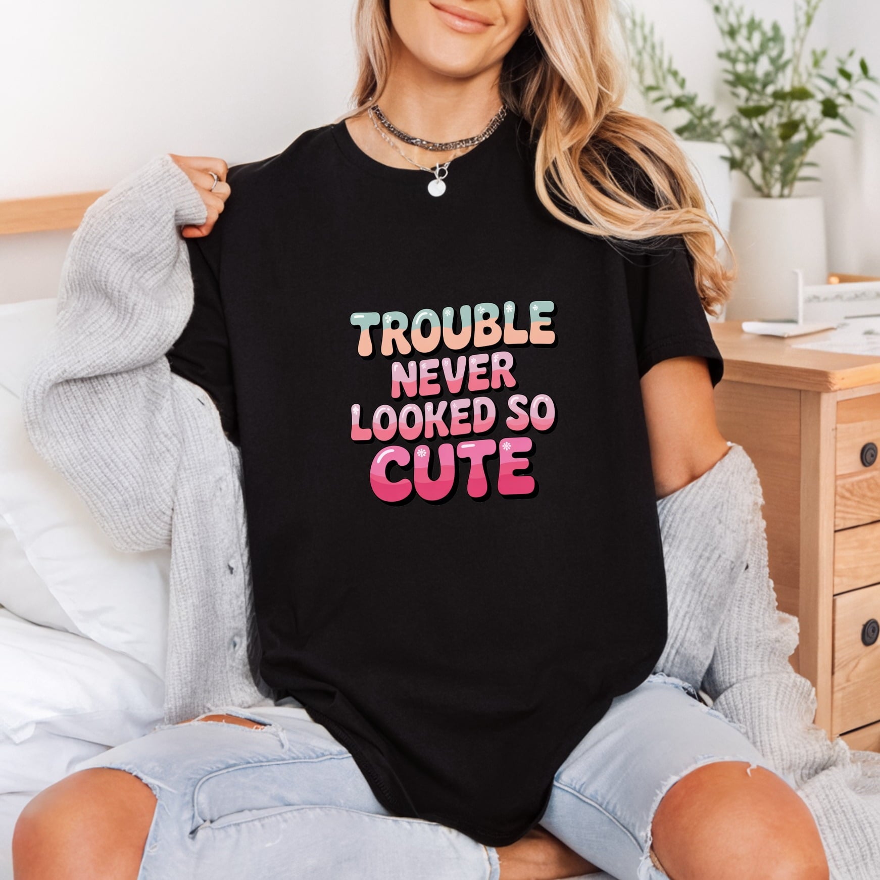 Trouble Never Looked Retro Retro Aesthetic Ready to Press DTF Transfer for Dtf