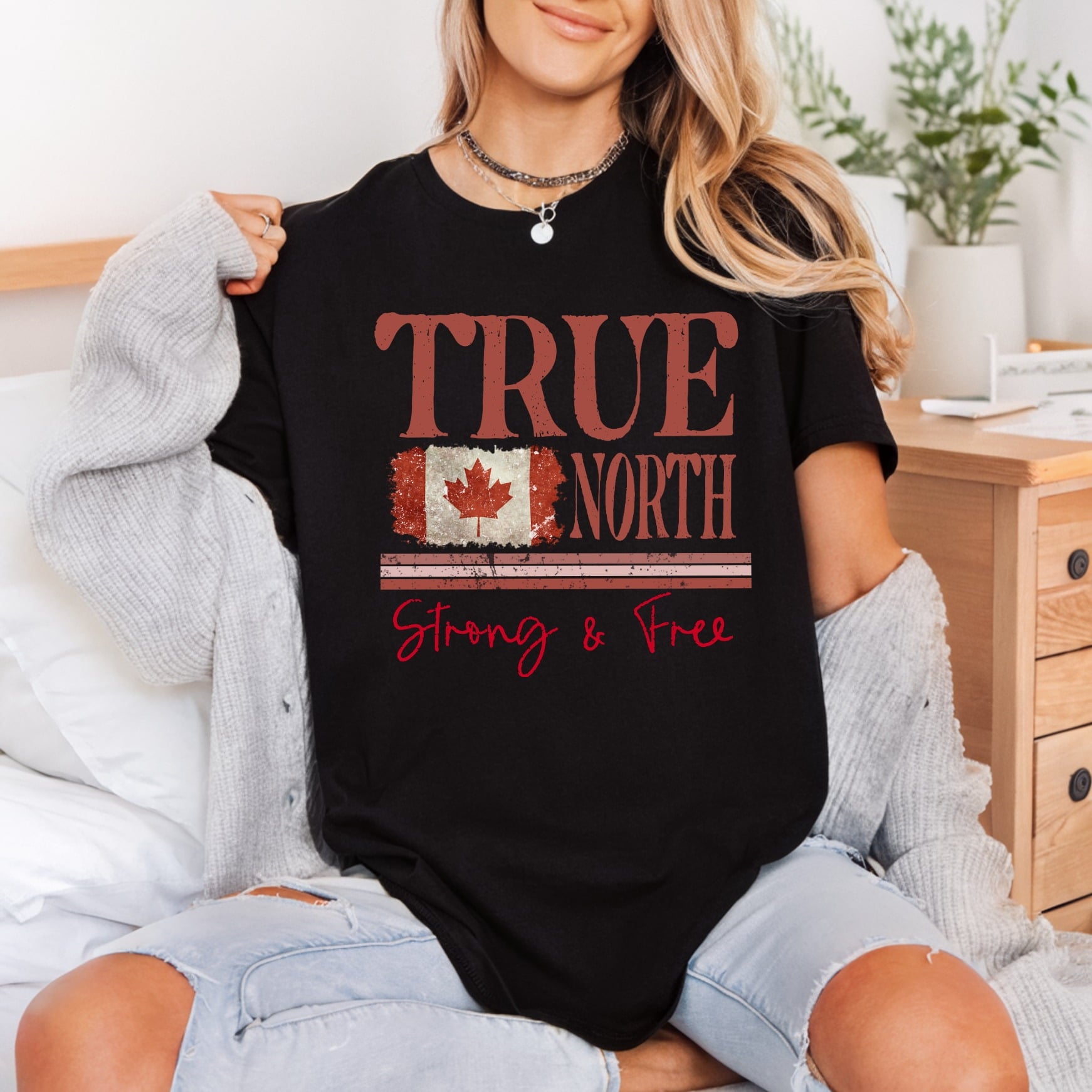 True North Strong Free Patriotic Vintage Ready to Press DTF Transfer for Dtf
