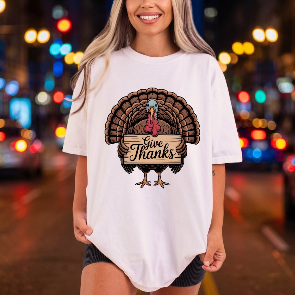 Turkey Give Thanks Thanksgiving Thanksgiving Fall Ready to Press DTF Transfer for Dtf