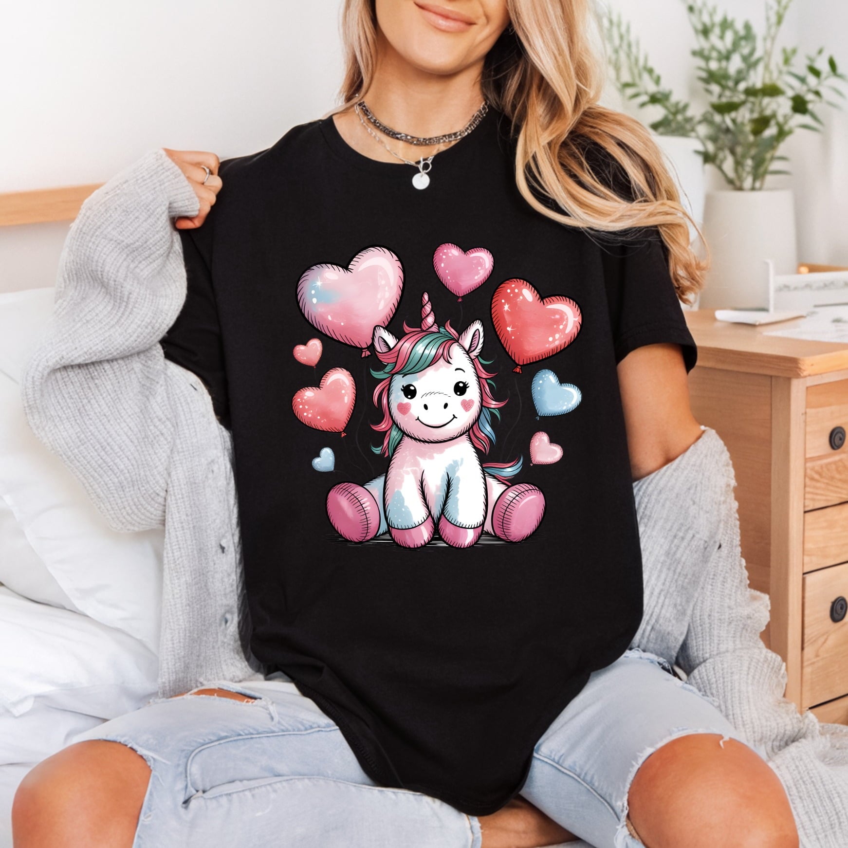 Unicorn Happy Balloons Diy Valentine Ready to Press DTF Transfer for Dtf