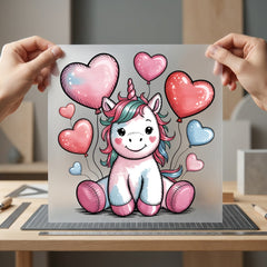 Unicorn Happy Balloons Diy Valentine Ready to Press DTF Transfer for Dtf