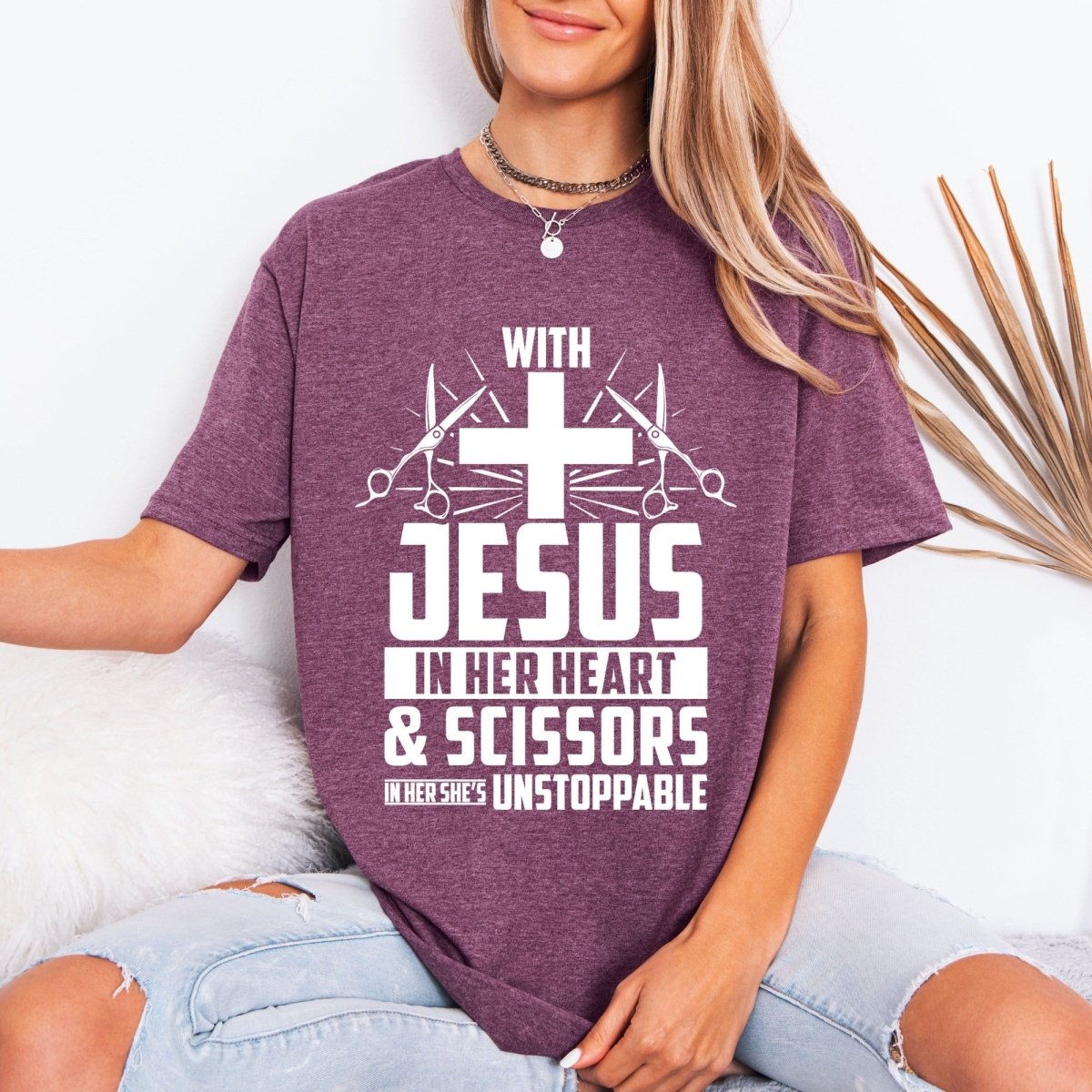 Unstoppable With Jesus & Scissors | Hair Stylist Faith Tee - Luckets.com
