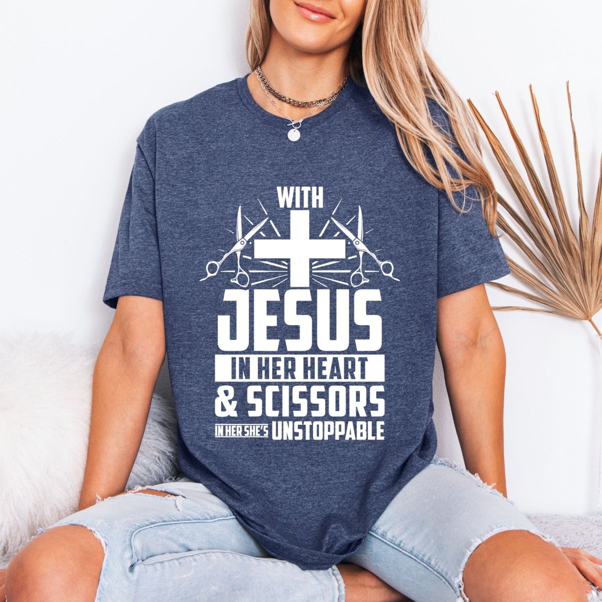 Unstoppable With Jesus & Scissors | Hair Stylist Faith Tee - Luckets.com
