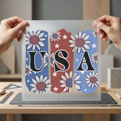 Usa Daisy Stripes Patriotic 4th Of July Patriotic Ready to Press DTF Transfer for Dtf