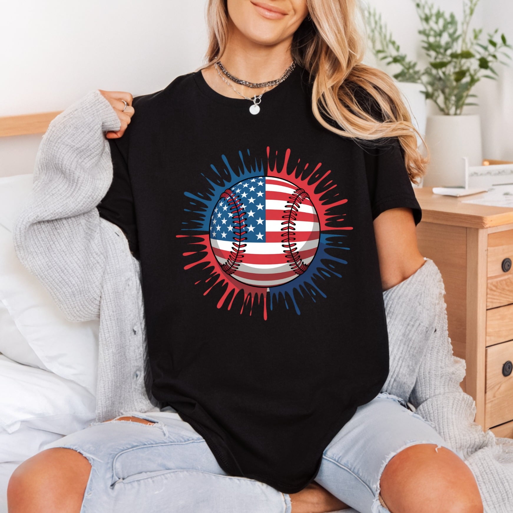 Usa Flag Baseball Splash 4th Of July Usa Ready to Press DTF Transfer for Dtf