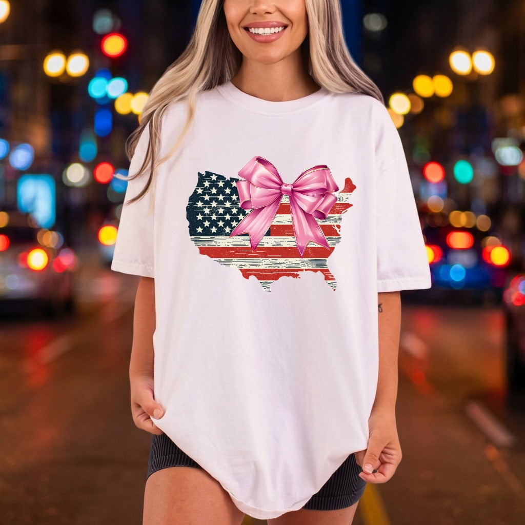 Usa Flag Map Pink 4th Of July Patriotic Ready to Press DTF Transfer for Dtf