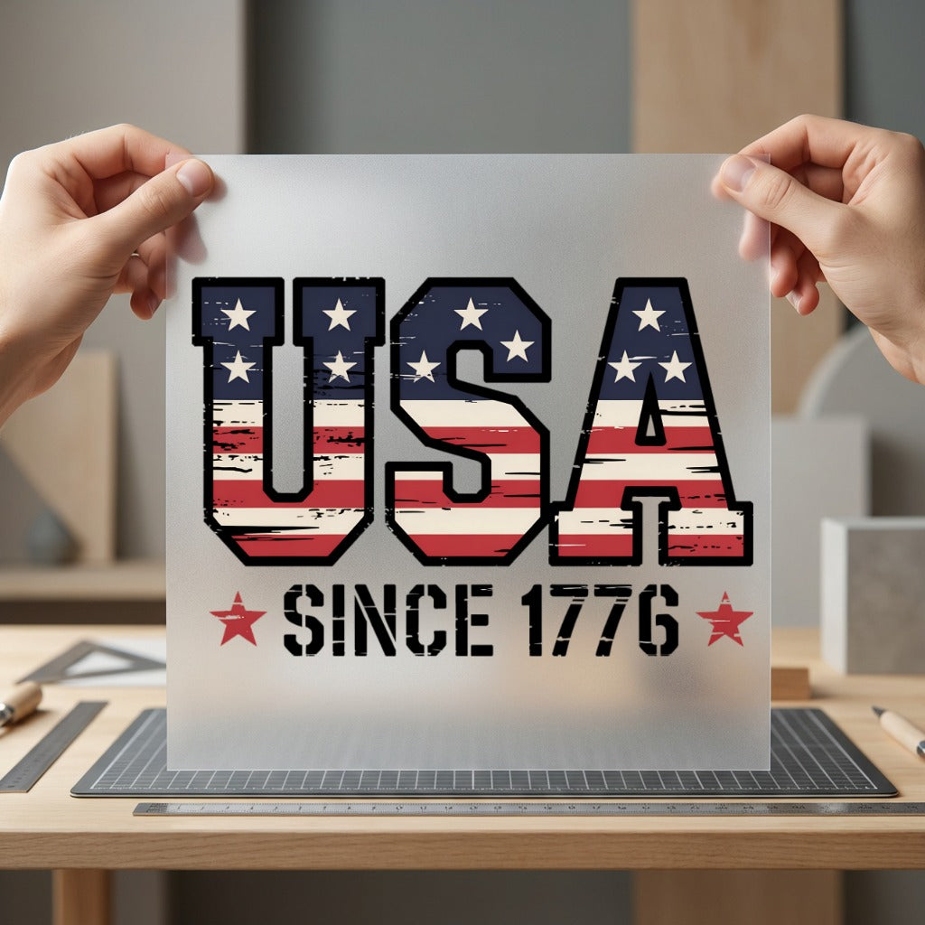 Usa Since Distressed Flag 4th Of July Patriotic Ready to Press DTF Transfer for Dtf
