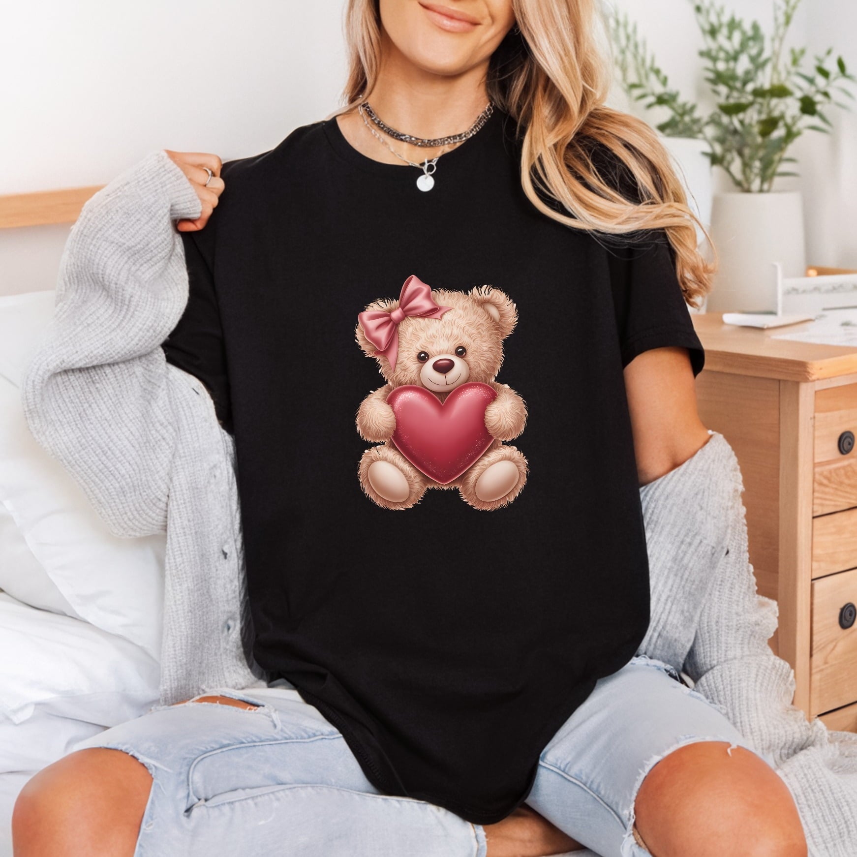 Valentine Bear Heart Diy Valentine Ready to Press DTF Transfer for Dtf