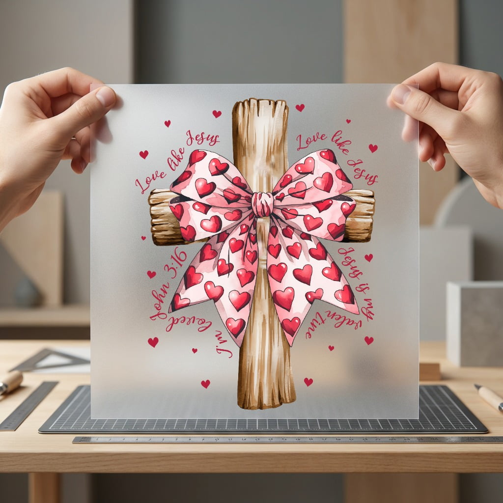 Valentine Cross Hearts Christian Christian Faith Ready to Press DTF Transfer for Dtf