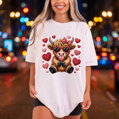 Valentine Highland Cow Heart Valentine Pet Ready to Press DTF Transfer for Dtf