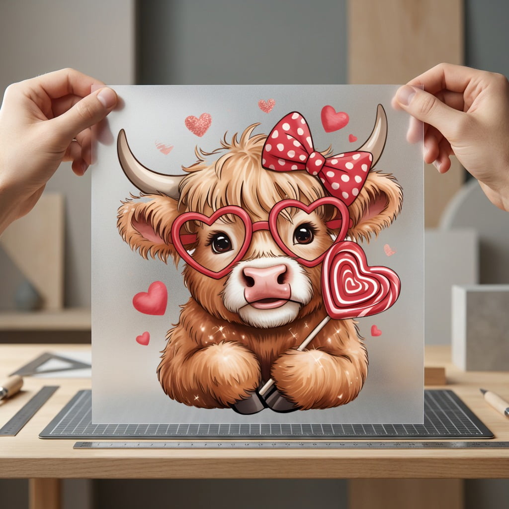 Valentine Highland Cow Kawaii Valentine Pet Ready to Press DTF Transfer for Dtf