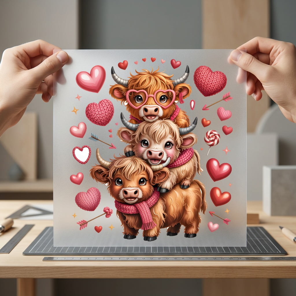 Valentine Highland Cow Stack Valentine Pet Ready to Press DTF Transfer for Dtf