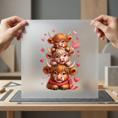 Valentine Highland Cow Stack Valentine Pet Ready to Press DTF Transfer for Dtf