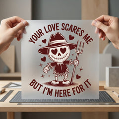 Valentine Scarecrow Love Scares Halloween Valentine Ready to Press DTF Transfer for Dtf