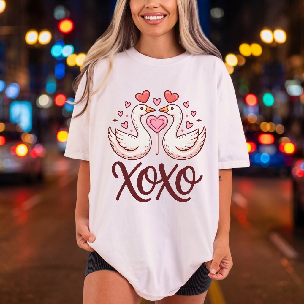 Valentine Swans Xoxo Love Valentine Ready to Press DTF Transfer for Dtf