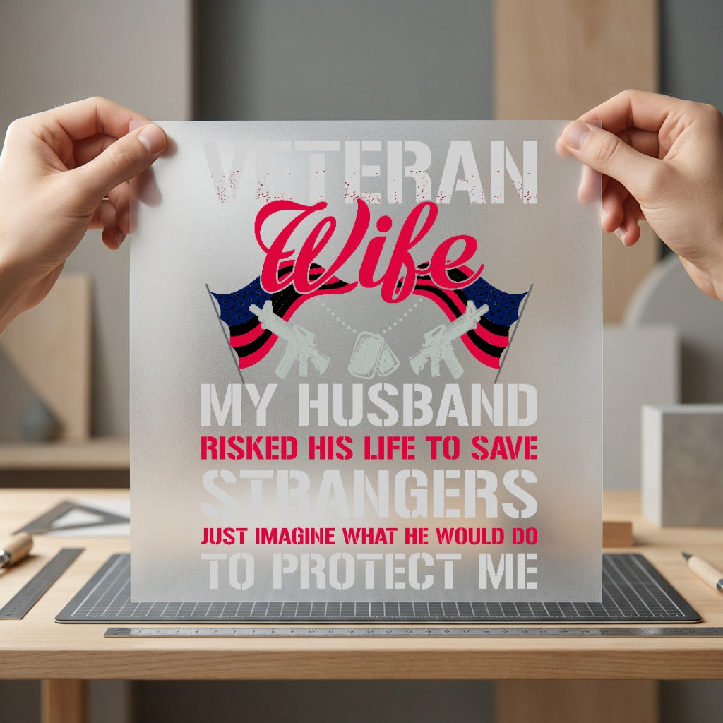Veteran Wife Military Diy Patriotic Usa Ready to Press DTF Transfer for Dtf