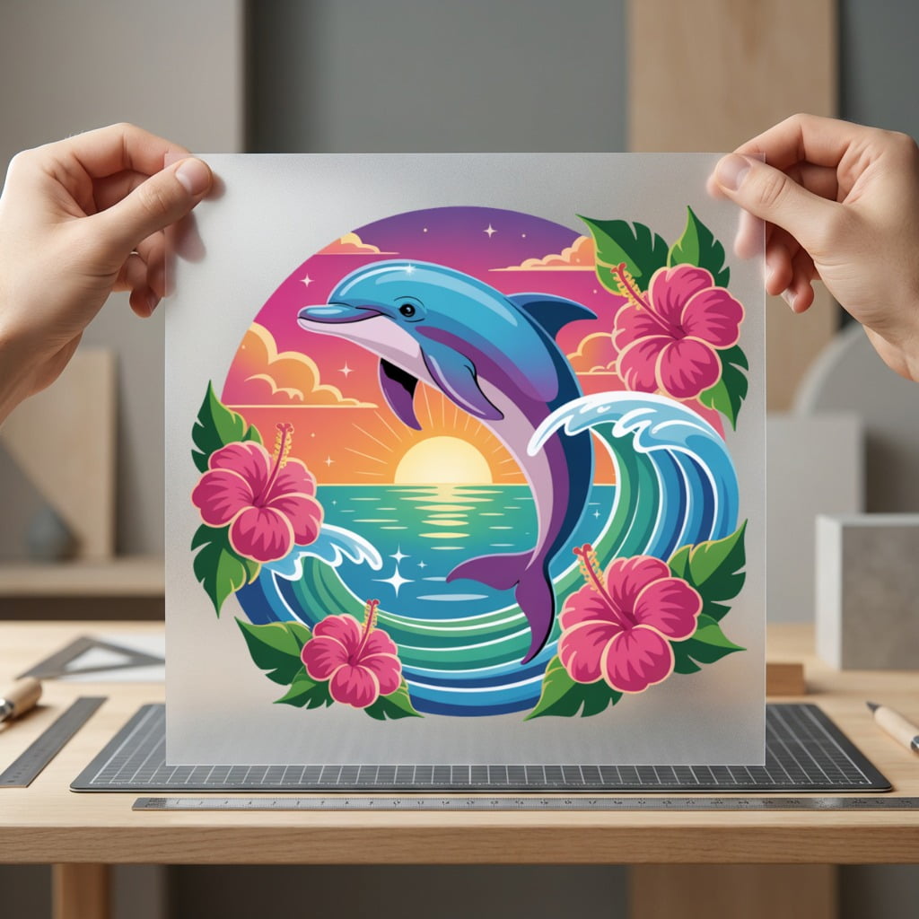 Vibrant Dolphin Sunset Tropical Summer Ready to Press DTF Transfer for Dtf