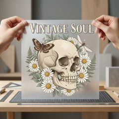 Vintage Soul Skull Daisies Vintage Retro Ready to Press DTF Transfer for Dtf
