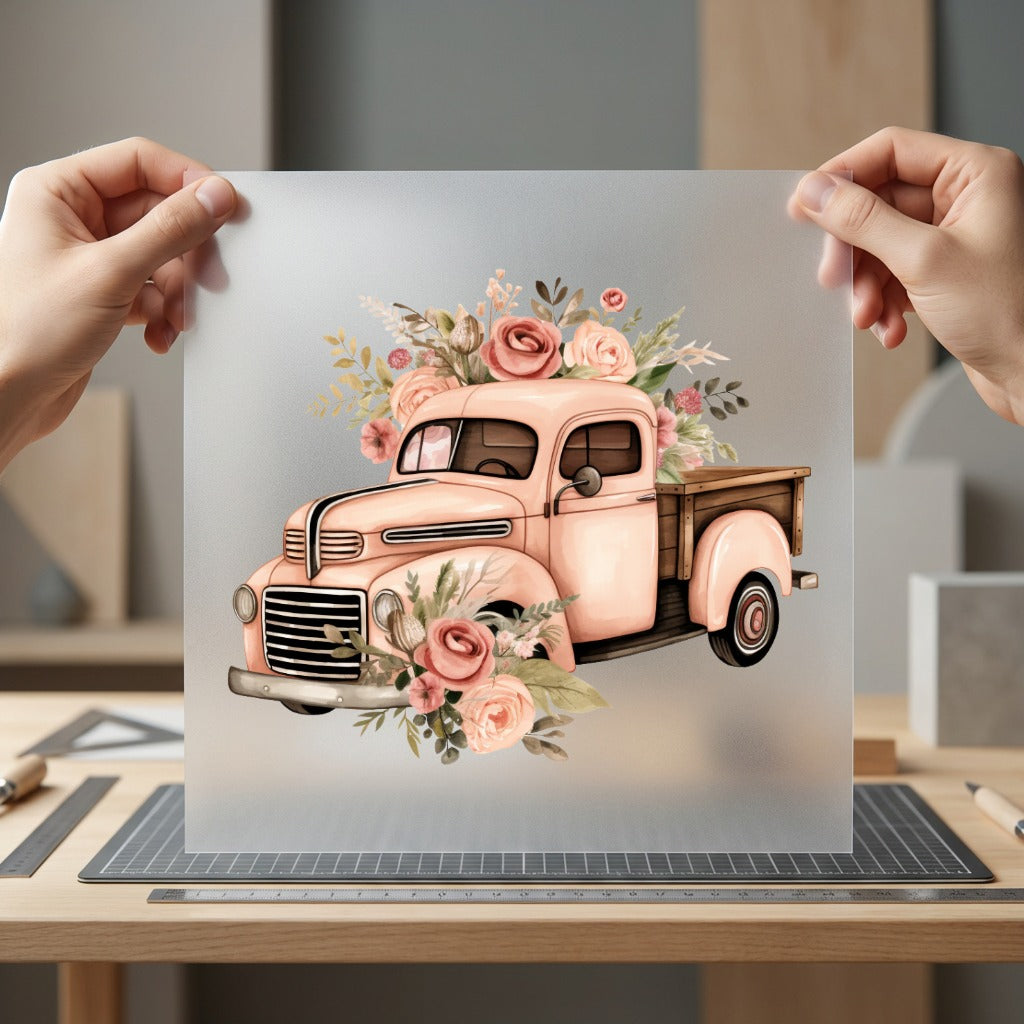 Vintage Truck Flowers Chic Vintage Retro Ready to Press DTF Transfer for Dtf