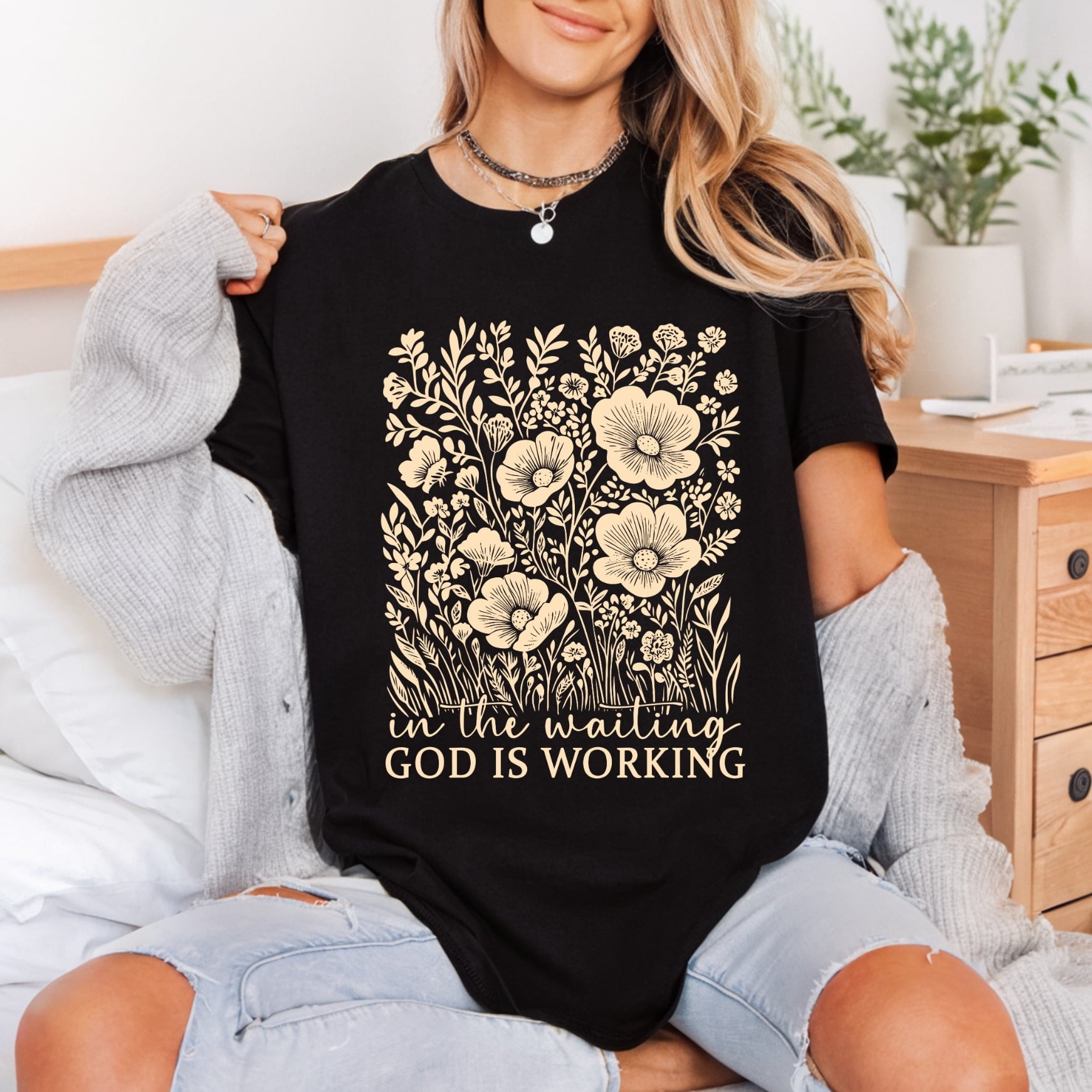 Waiting God Working Floral Christian Faith Ready to Press DTF Transfer for Dtf