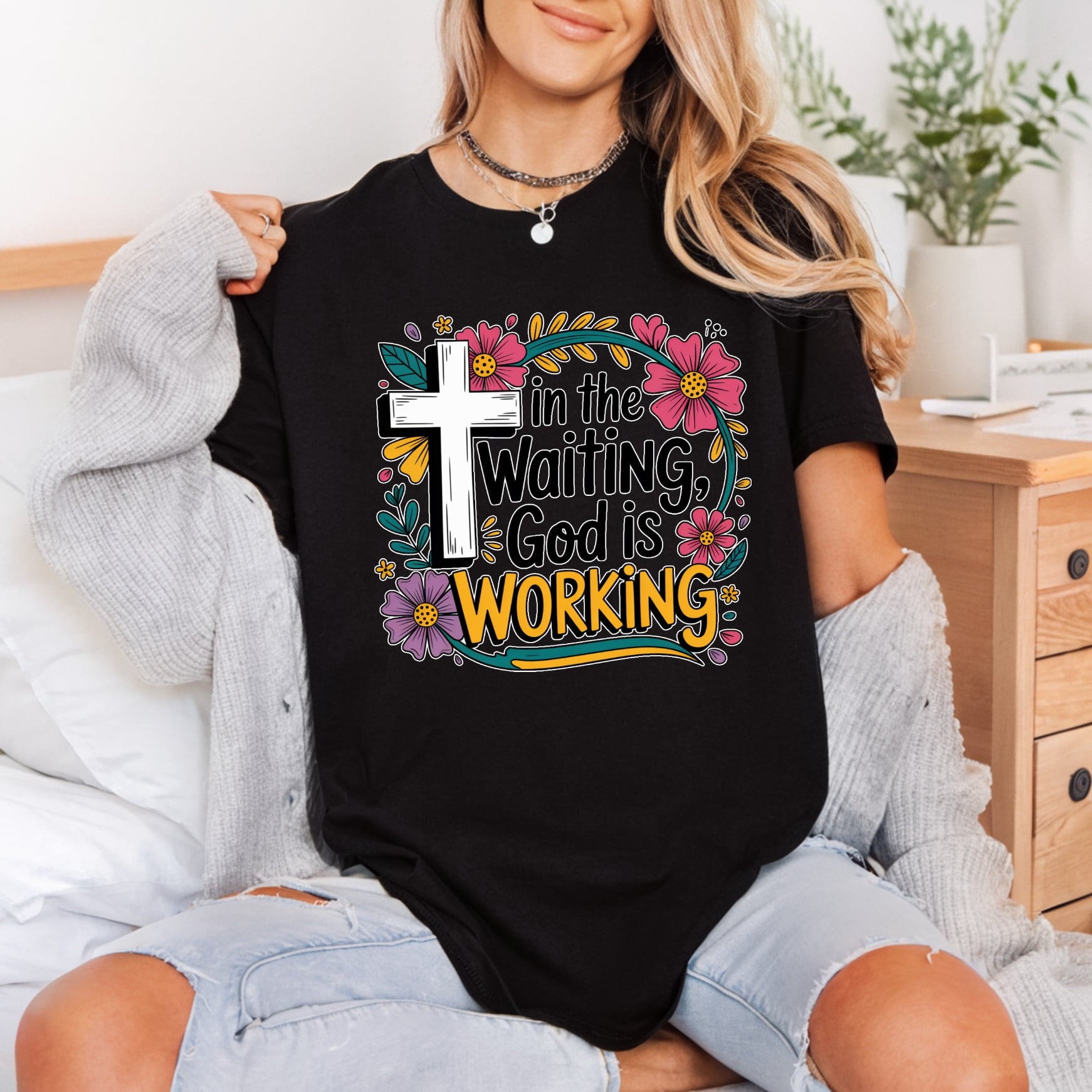 Waiting God Working Floral Christian Faith Ready to Press DTF Transfer for Dtf