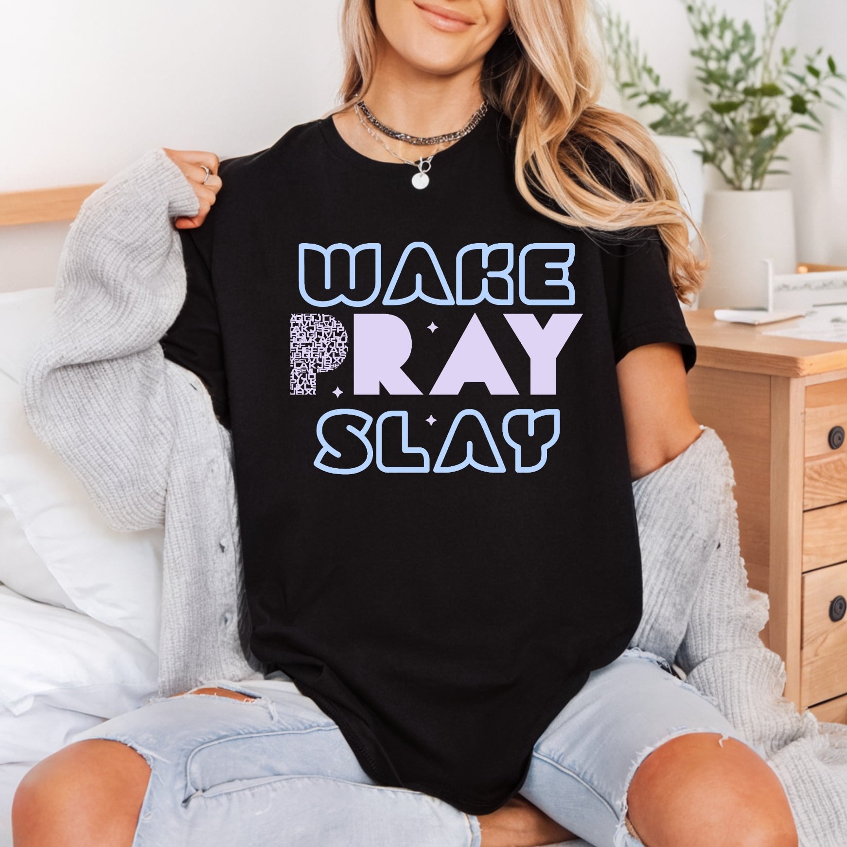 Wake Pray Slay Retro Christian Faith Ready to Press DTF Transfer for Dtf