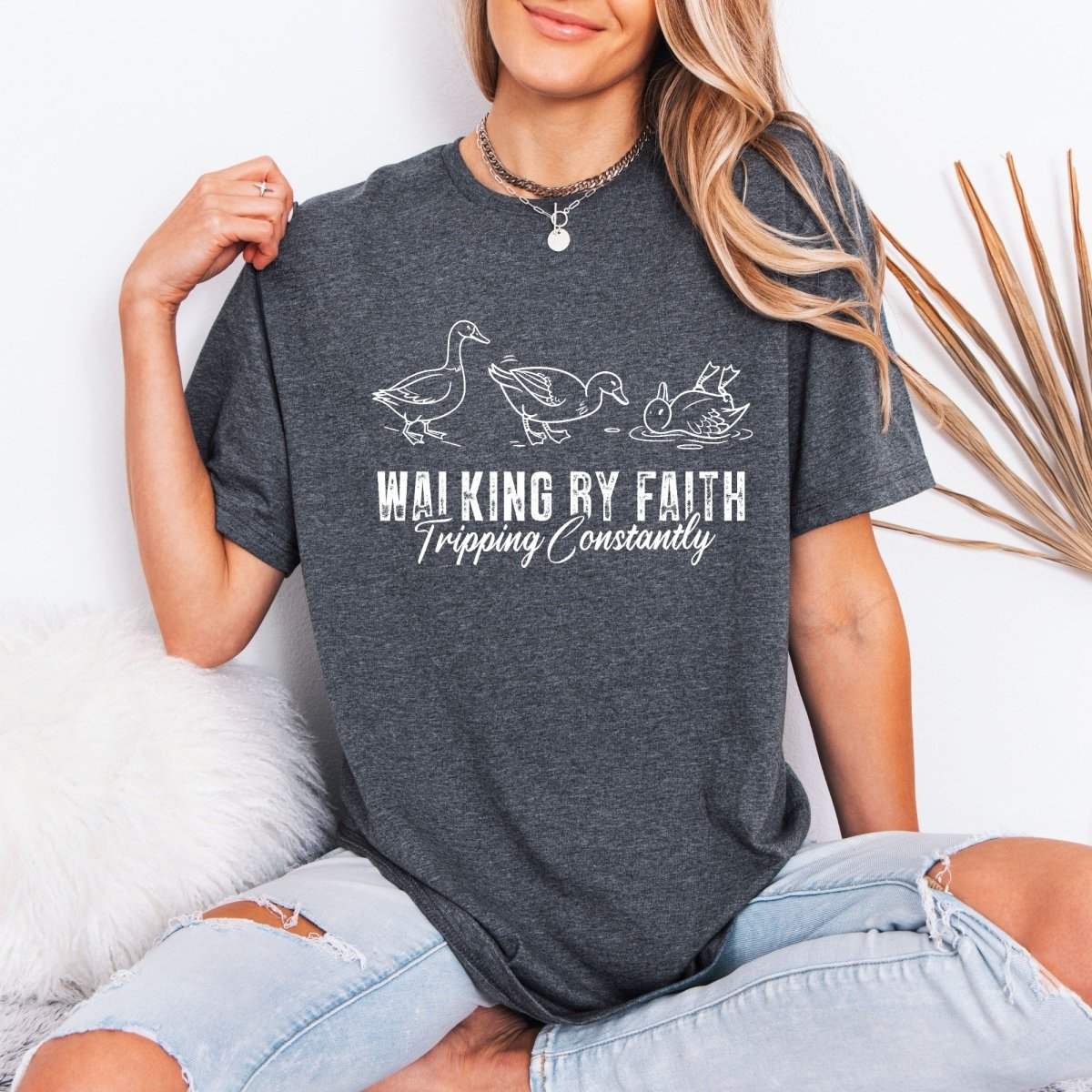 Walking By Faith Tripping Constantly | Funny Christian Tee - Luckets.com