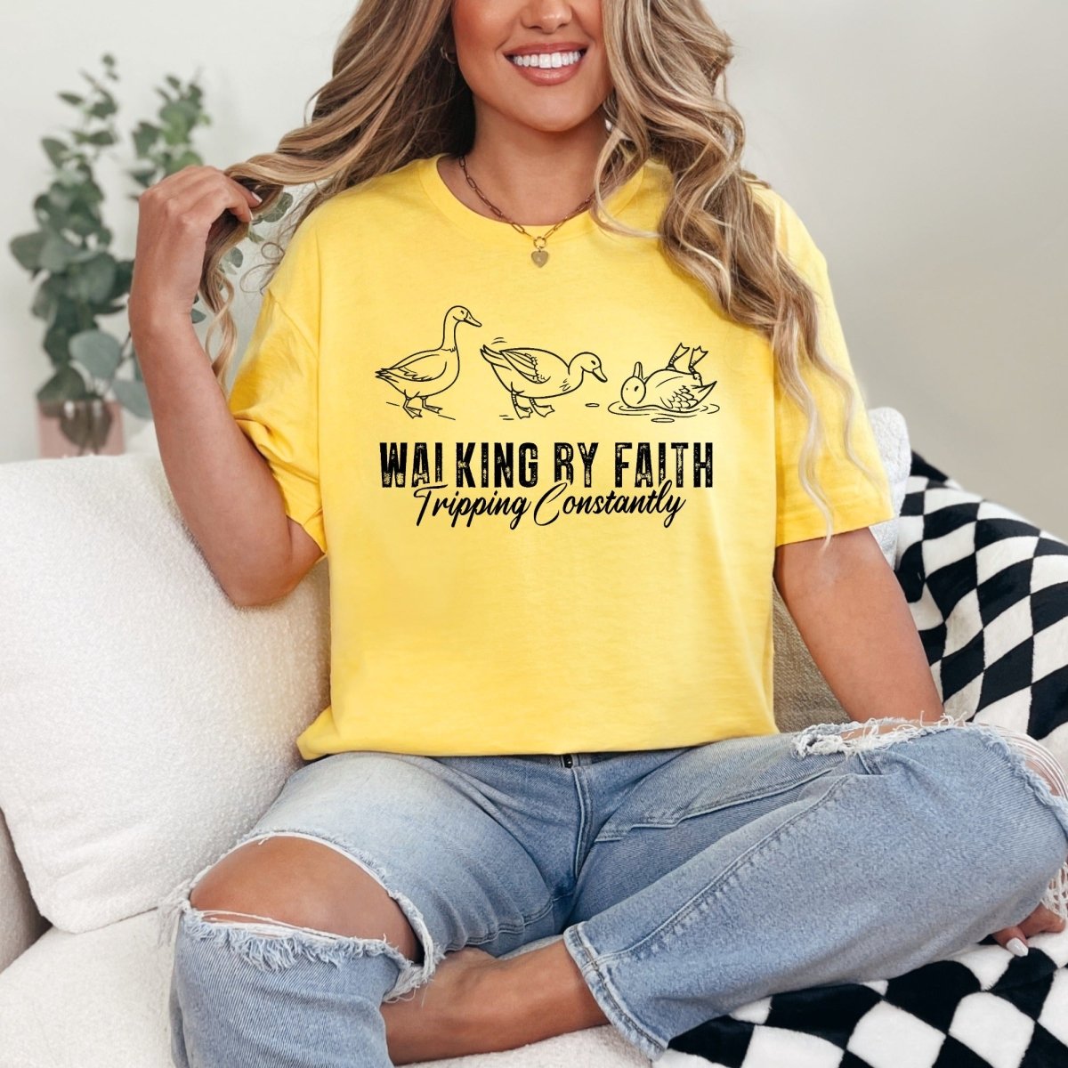 Walking By Faith Tripping Constantly | Funny Christian Tee - Luckets.com
