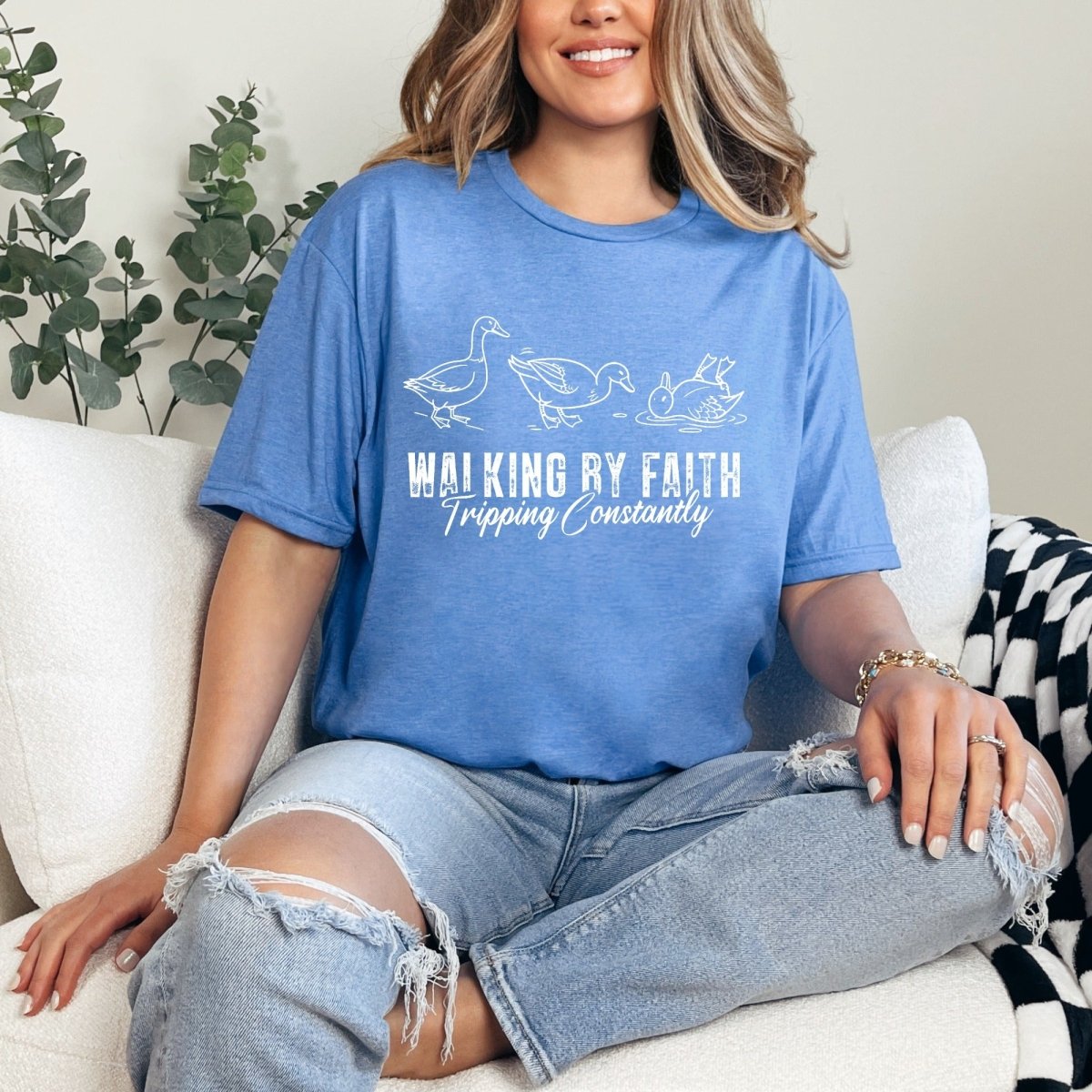 Walking By Faith Tripping Constantly | Funny Christian Tee - Luckets.com