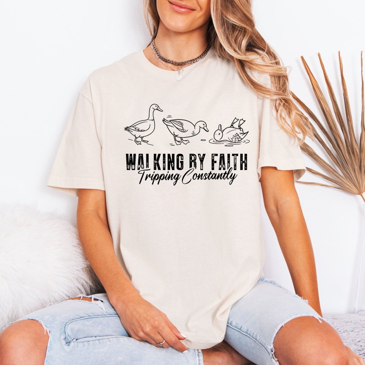 Walking By Faith Tripping Constantly | Funny Christian Tee - Luckets.com