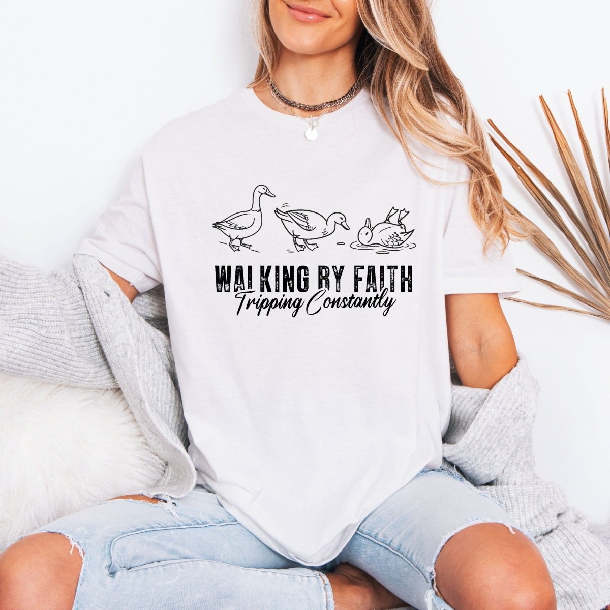 Walking By Faith Tripping Constantly | Funny Christian Tee - Luckets.com