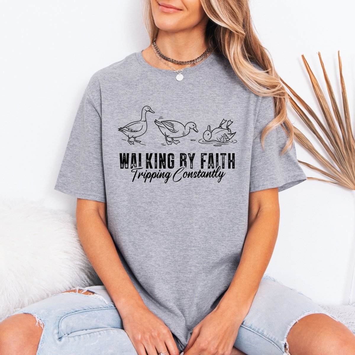 Walking By Faith Tripping Constantly | Funny Christian Tee - Luckets.com