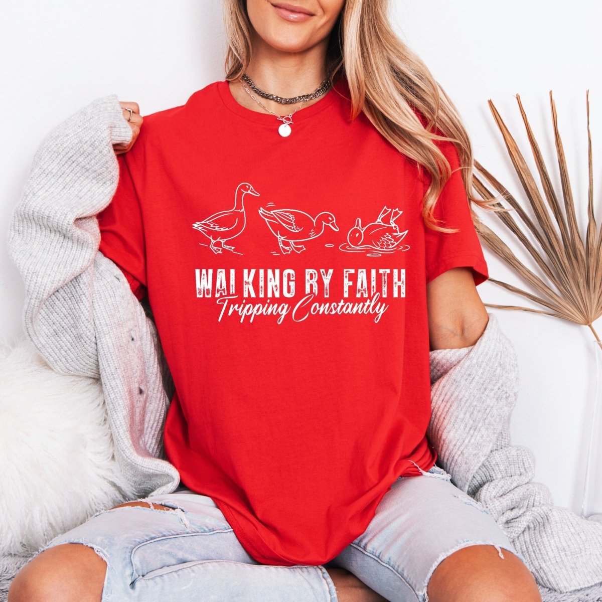 Walking By Faith Tripping Constantly | Funny Christian Tee - Luckets.com