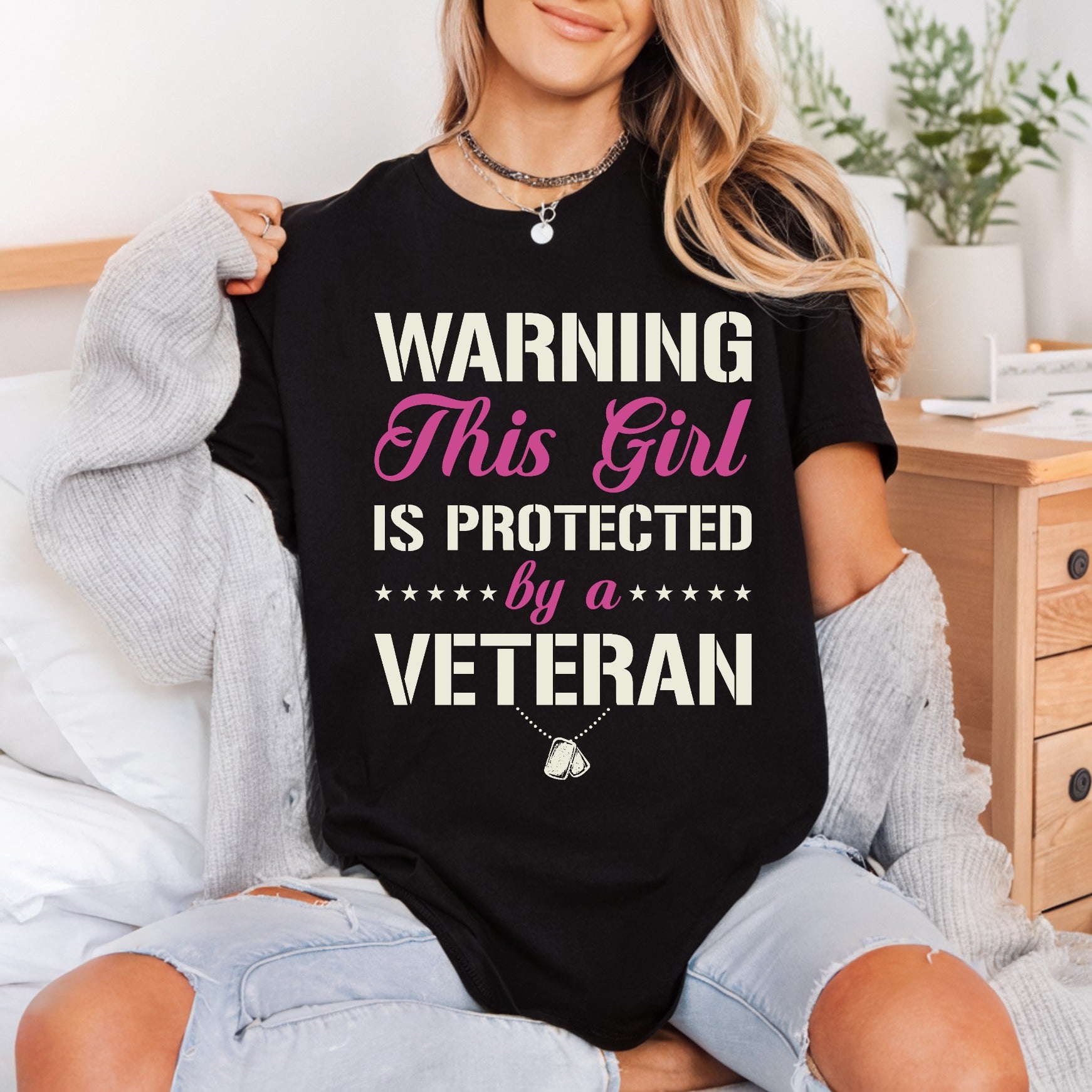 Warning Girl Protected Veteran Patriotic Usa Ready to Press DTF Transfer for Dtf