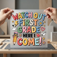 Watch Out First Grade Funny Ready to Press DTF Transfer for Dtf
